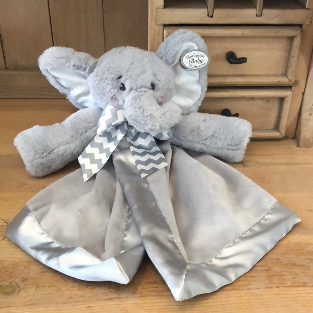 Bearington Baby Collection Elephant Lovey Gray Satin Plush Security Blanket